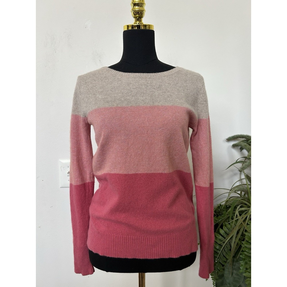 Nanette Lepore 100% Cashmere Colorblock Sweater S Pink Gray Striped Coquette